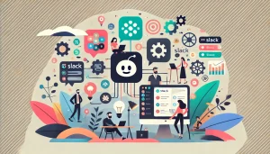 Illustration showcasing various Slack apps and integrations that enhance team collaboration and productivity.